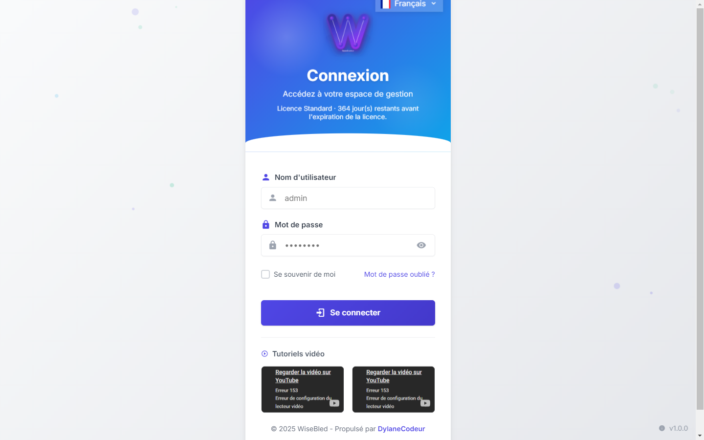 Page de connexion WiseBled